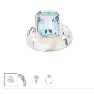 Artisan Crated Sterling 4.45ct Blue Topaz Emerald Cut Ring/Size 7/NEW/NEVER WORN